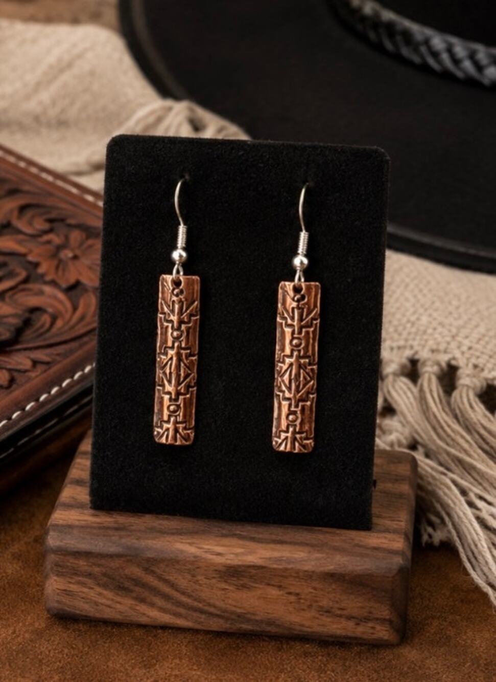 Beautiful Copper Dangling Earrings with Stamped designs